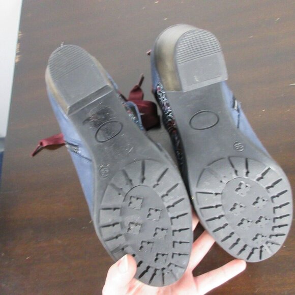 Portofino Women's Ankle Boots Booties Heels Side Lace-up Almond Toe 39 Navy 880 - Picture 5 of 9